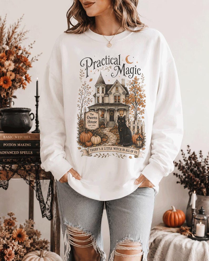 Practical Magic Sweatshirt, Witchy Halloween Crewneck, Owens House Shirt, Spooky Season Whimsigoth Tee, Black Cat Fall Witch Gift