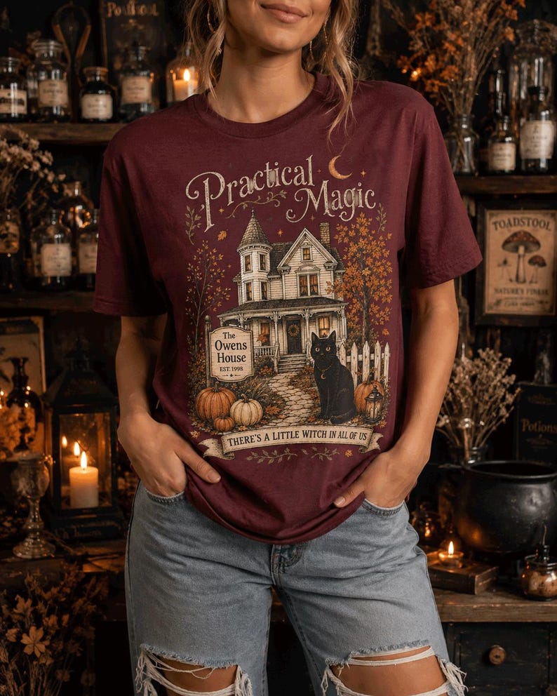 Practical Magic Sweatshirt, Witchy Halloween Crewneck, Owens House Shirt, Spooky Season Whimsigoth Tee, Black Cat Fall Witch Gift