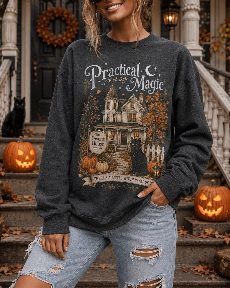 Practical Magic Sweatshirt, Witchy Halloween Crewneck, Owens House Shirt, Spooky Season Whimsigoth Tee, Black Cat Fall Witch Gift