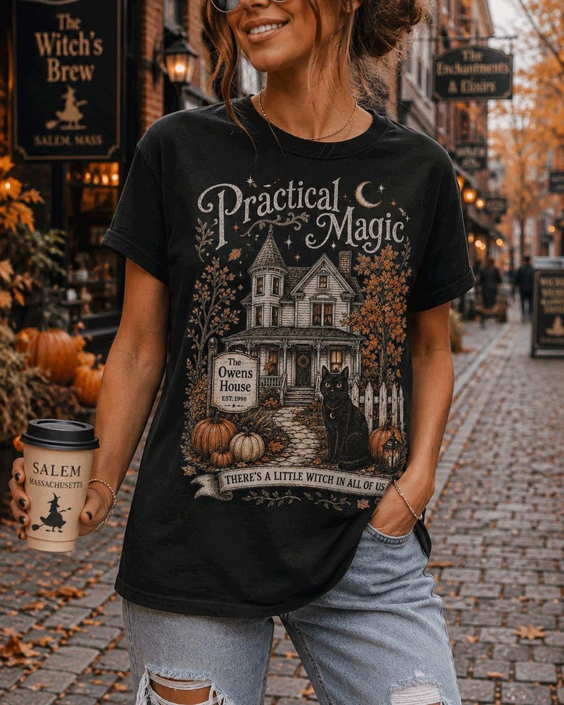 Practical Magic Sweatshirt, Witchy Halloween Crewneck, Owens House Shirt, Spooky Season Whimsigoth Tee, Black Cat Fall Witch Gift